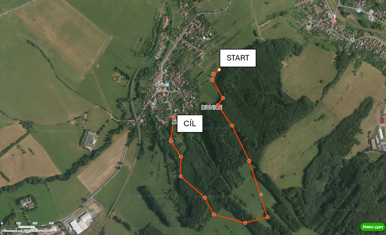 Mapa trasy Běhu po Divnických vrchoch – 2
